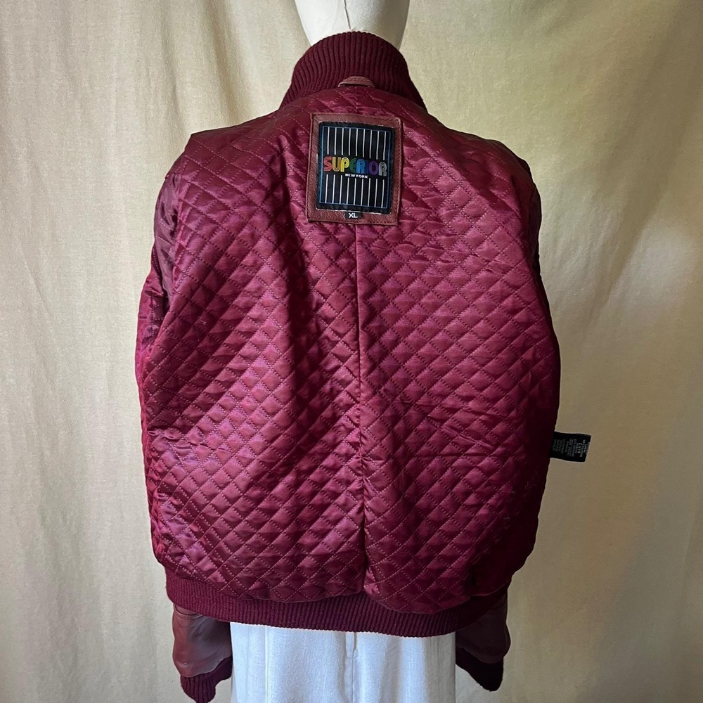 Vintage New York Burgundy Leather Bomber Jacket‎ Quilted Lining M/L USA - Picture 6 of 8